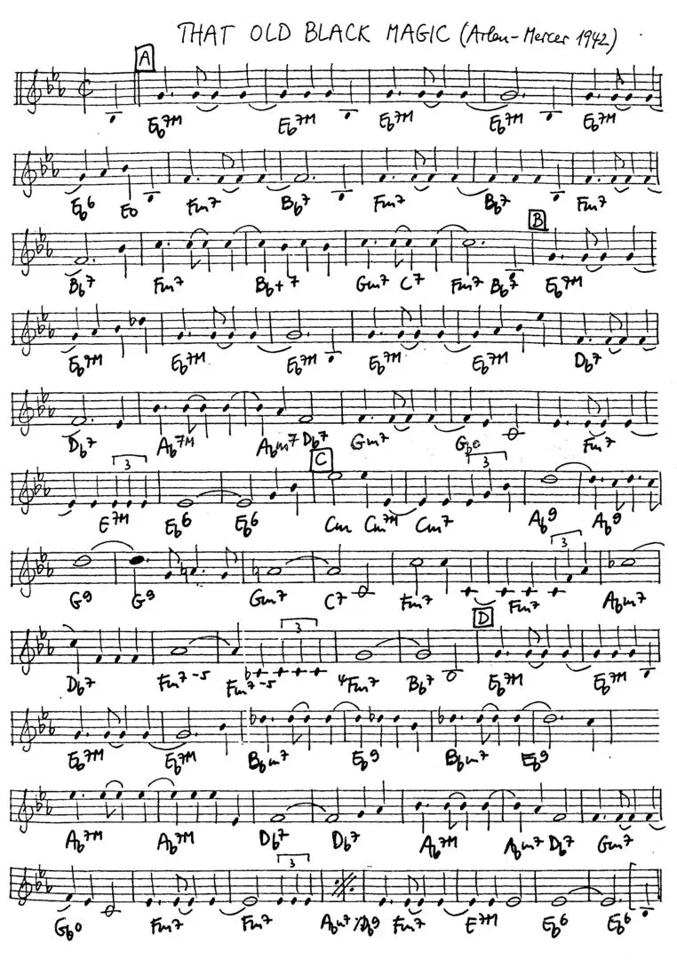 that old black magic free jazz leadsheet - Courtesy of the Jungle Jazz Band